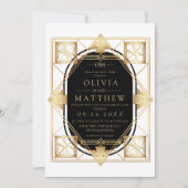Black & Gold Art Deco Wedding Invitation  Kaart (Voorkant)