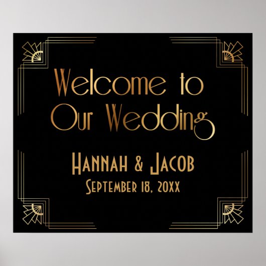 Black Gold Art Deco Welkom bij ons huwelijksbord Poster (Voorkant)