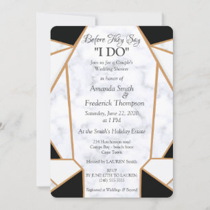 Black Gold Art \ White Marble Wedding Shower Kaart