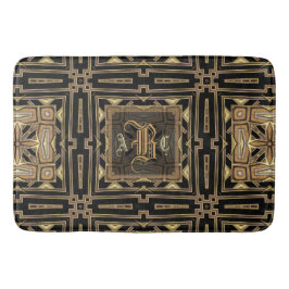 Black Gold ArtDeco Geometric Pattern Monogram Mat