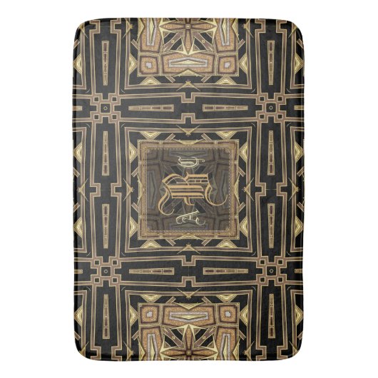 Black Gold ArtDeco Geometric Pattern Monogram Mat (Voorkant Verticaal)