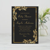 Black Gold Baby Boy Shower Invitation Sjabloon (Staand voorkant)