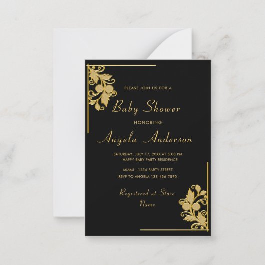 Black Gold Baby Girl Shower Invitation Sjabloon (Voorkant)