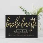 Black Gold Bachelorette Party Invitation Glitter Kaart (Staand voorkant)