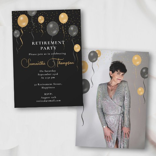 Black & Gold Ballons Pensioen Party Foto Kaart