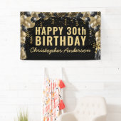 Black Gold Balloon Confetti Happy Birthday Party Spandoek (Insitu)