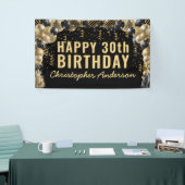 Black Gold Balloon Confetti Happy Birthday Party Spandoek (Beurs)