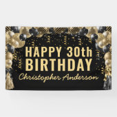 Black Gold Balloon Confetti Happy Birthday Party Spandoek (Horizontaal)