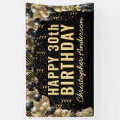 Black Gold Balloon Confetti Happy Birthday Party Spandoek (Verticaal)