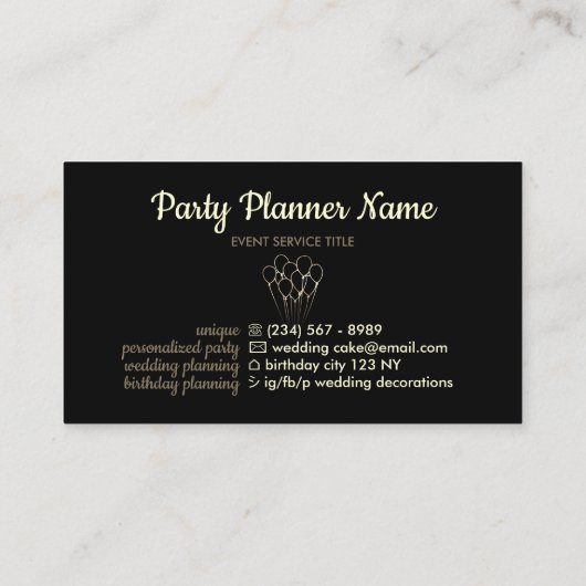 Black Gold Balloon Event Party Planner Visitekaartje (Achterkant)