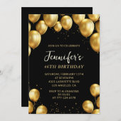 Black Gold Balloons 46e verjaardag uitnodigingen (Voorkant / Achterkant)
