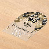 Black Gold Balloons 90e verjaardag Acryl Uitnodigingen (Laagn)