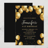 Black Gold Balloons 91e verjaardag uitnodigingen (Voorkant / Achterkant)