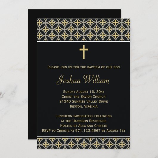 Black Gold Baptism Christening Uitnodiging (Voorkant / Achterkant)