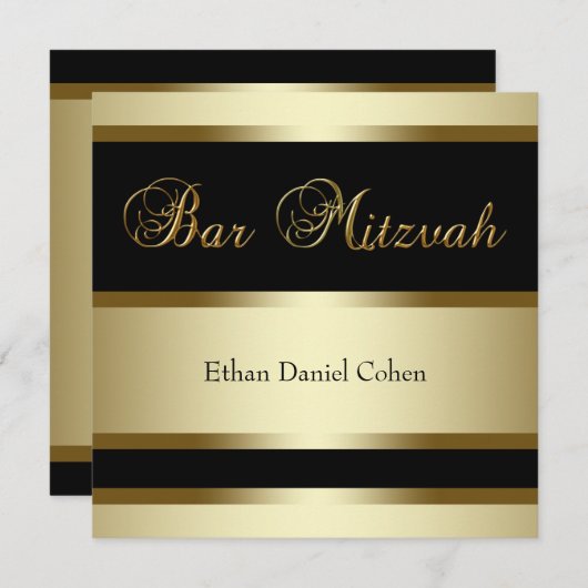 Black Gold Bar Mitswa Uitnodigingen (Voorkant / Achterkant)