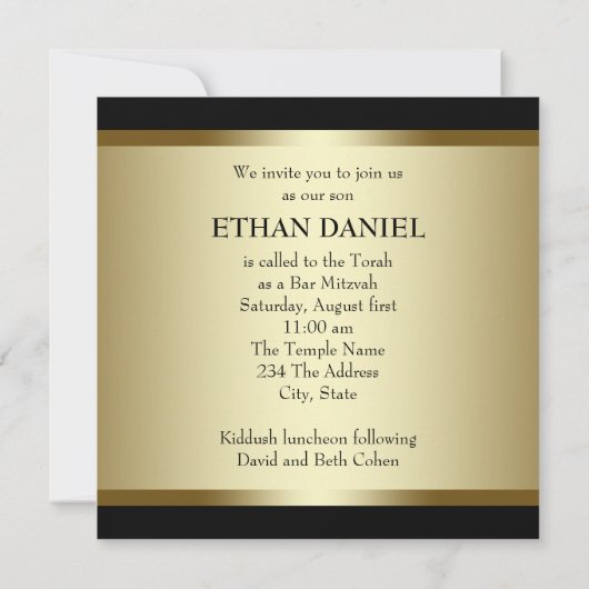 Black Gold Bar Mitswa Uitnodigingen (Achterkant)