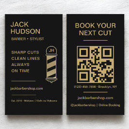 Black Gold Barbershop Kapsel QR-code Visitekaartje