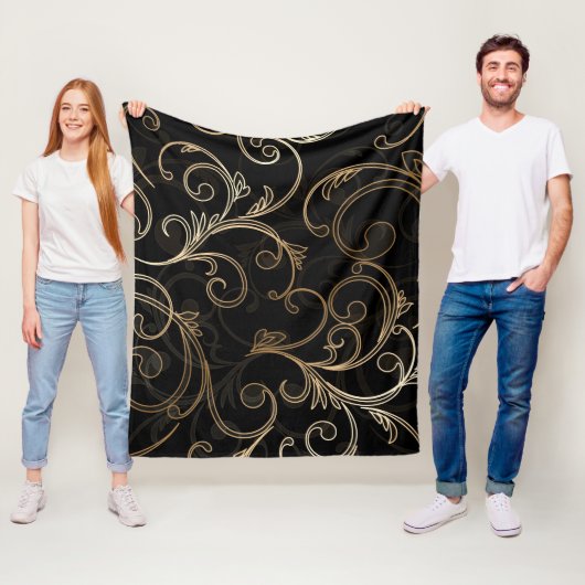 Black Gold Baroque Fleece Blanket (In situ)