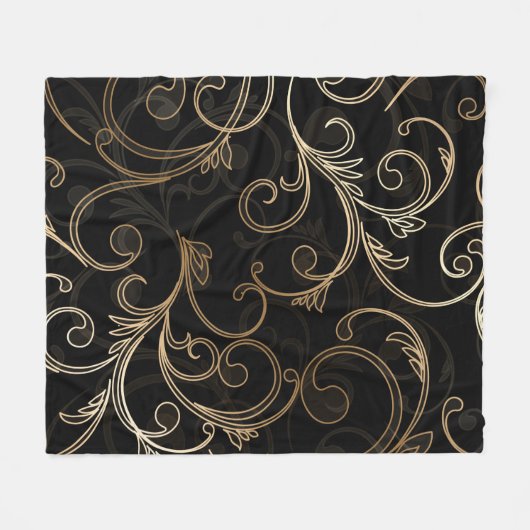 Black Gold Baroque Fleece Blanket (Voorkant (Horizontaal))