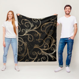 Black Gold Baroque Fleece Blanket Deken