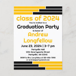 Black & Gold Bars Graduation Party Uitnodiging Briefkaart