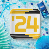 Black & Gold Bars Klasse van '24 Afstuderen Papieren Bordje (Feest)