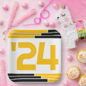 Black & Gold Bars Klasse van '24 Afstuderen Papieren Bordje (Feest)