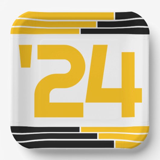 Black & Gold Bars Klasse van '24 Afstuderen Papieren Bordje (Voorkant)