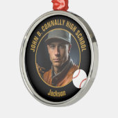 Black Gold Baseball Player Photo Christmas Metalen Ornament (Links)