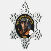 Black Gold Baseball Player Photo High School Tin Sneeuwvlok Ornament (Rechts)