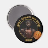 Black Gold Basketball Player Photo Magneet (Voorkant / Achterkant)