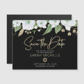 Black Gold Bat Mitzvah Script Floral Save the Date Magnetische Uitnodiging (Voorkant / Achterkant)