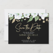 Black Gold Bat Mitzvah Script Floral Save the Date Magnetische Uitnodiging (Voorkant)