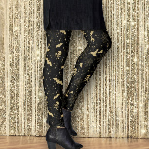 Black Gold Bat Witch Petten Skulls Glitter Hallowe Leggings