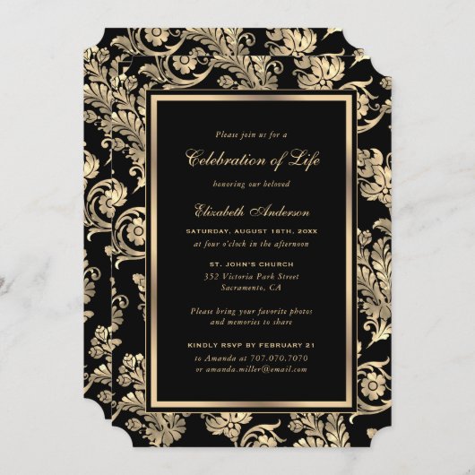 Black Gold begrafenisviering van het leven Kaart (Voorkant / Achterkant)