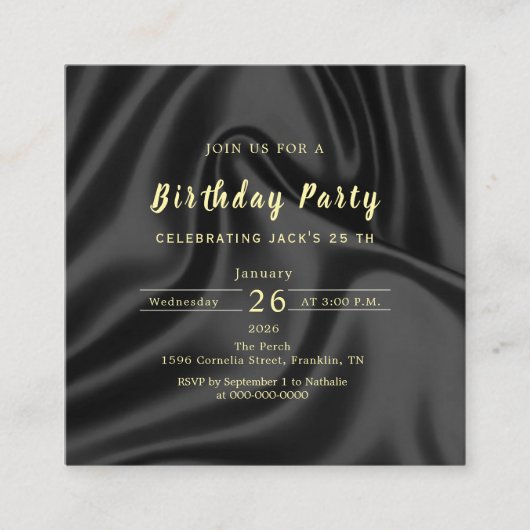 Black & Gold Birthday Invitation Informatiekaartje (Voorkant)
