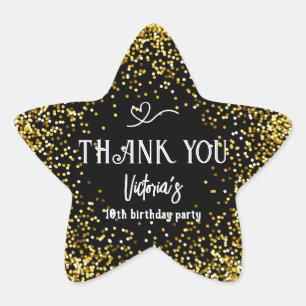 Black Gold Birthday Party Hartelijk dank Ster Sticker