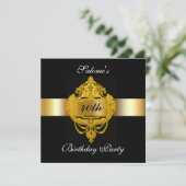 Black Gold Birthday Party Invitation black gold Kaart (Staand voorkant)