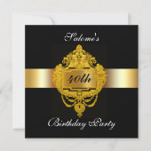 Black Gold Birthday Party Invitation black gold Kaart (Voorkant)