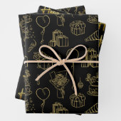 Black/Gold Birthday Pattern Inpakpapier Vel (In situ)