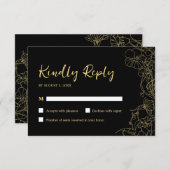 Black Gold Birthday RSVP Kaartje (Voorkant / Achterkant)