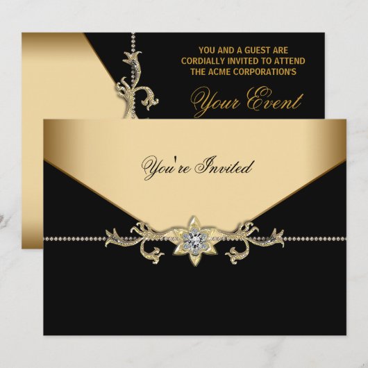Black Gold Black Corporate Party Event Sjabloon Kaart (Voorkant / Achterkant)
