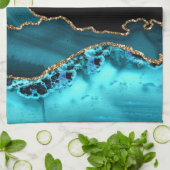 Black Gold Blauwgroen Agate DIY Gold Monogram witt Theedoek (Gevouwen)