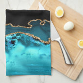 Black Gold Blauwgroen Agate DIY Gold Monogram witt Theedoek (Quarter Fold)