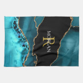 Black Gold Blauwgroen Agate DIY Gold Monogram witt Theedoek (Horizontaal)