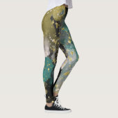 Black Gold Blauwgroen Green Grunge Splatter Mode Leggings (Rechts)