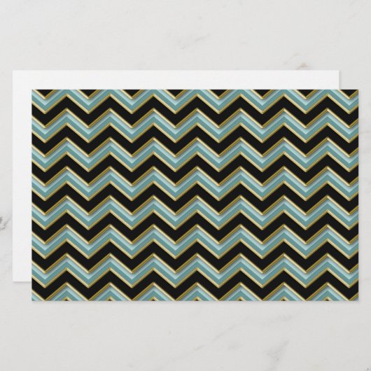 Black Gold Blauwgroen ZigZag Briefpapier (Voorkant / Achterkant)