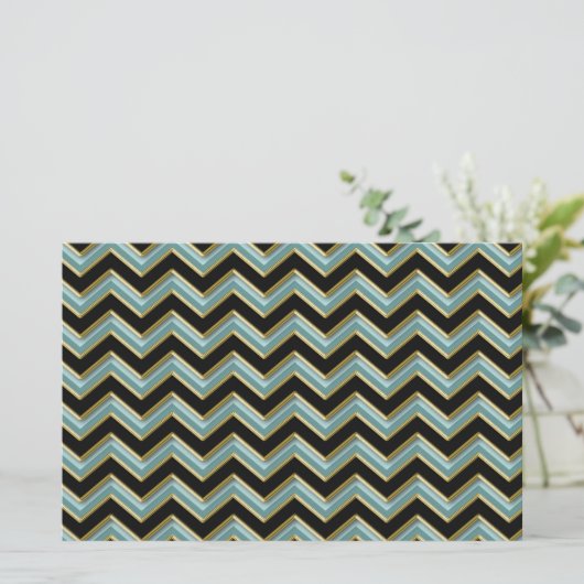 Black Gold Blauwgroen ZigZag Briefpapier (Staand voorkant)