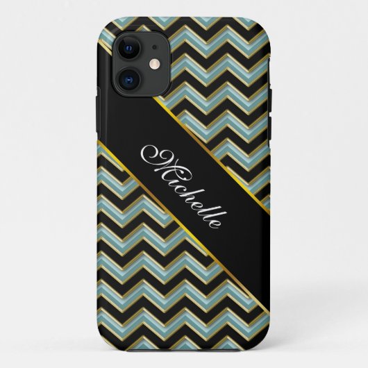 Black Gold Blauwgroen ZigZag Case-Mate iPhone Case (Achterkant)