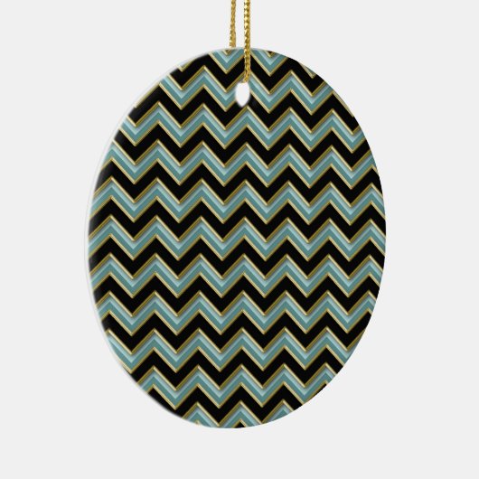 Black Gold Blauwgroen ZigZag Keramisch Ornament (Rechts)